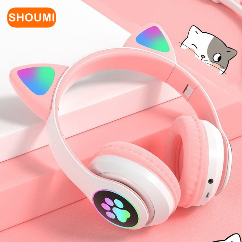 Cat Ear Bluetooth Headset Led - Piscando led bonito orelhas de gato