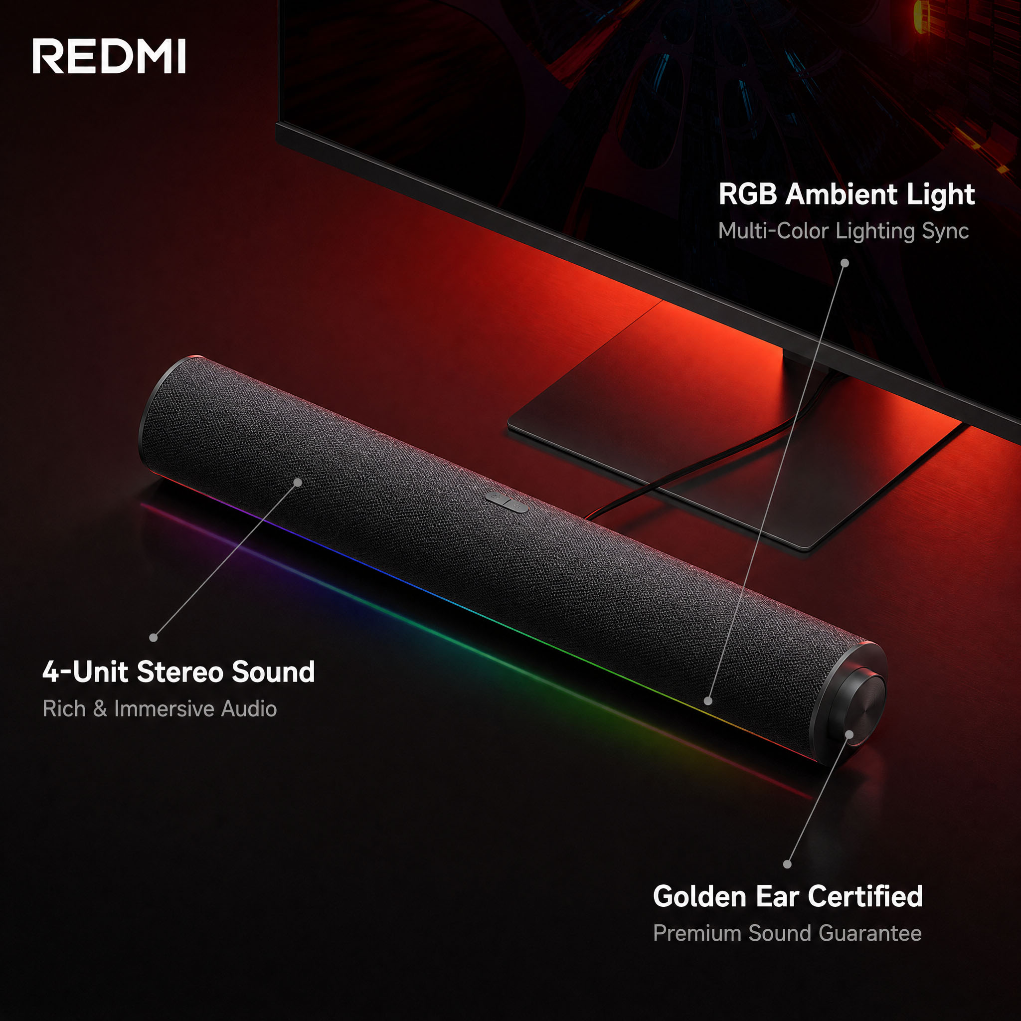 Caixa de Som para PC Xiaomi Re - Rgb Computer Soundbar For Pc avaliação e preço
